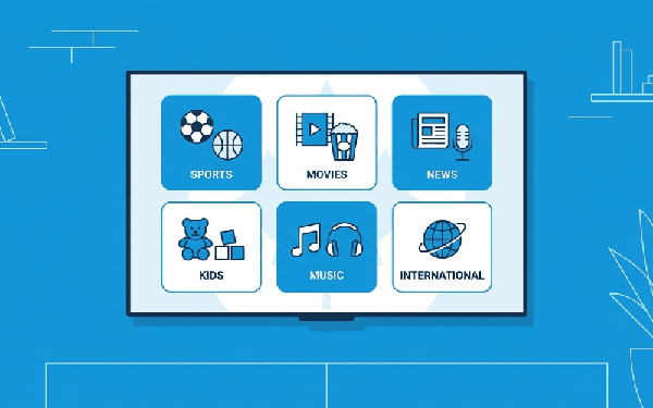 Smart TV showing King TV channel categories with a maple leaf accent